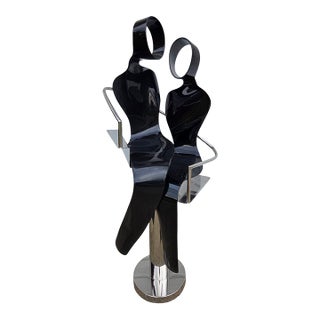 Vintage Raymond Karpuska Sculpture Modernist Figural Post-Modern Seated Lovers For Sale