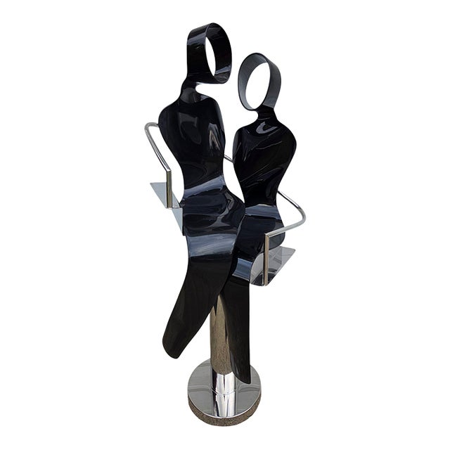 Vintage Raymond Karpuska Sculpture Modernist Figural Post-Modern Seated Lovers For Sale