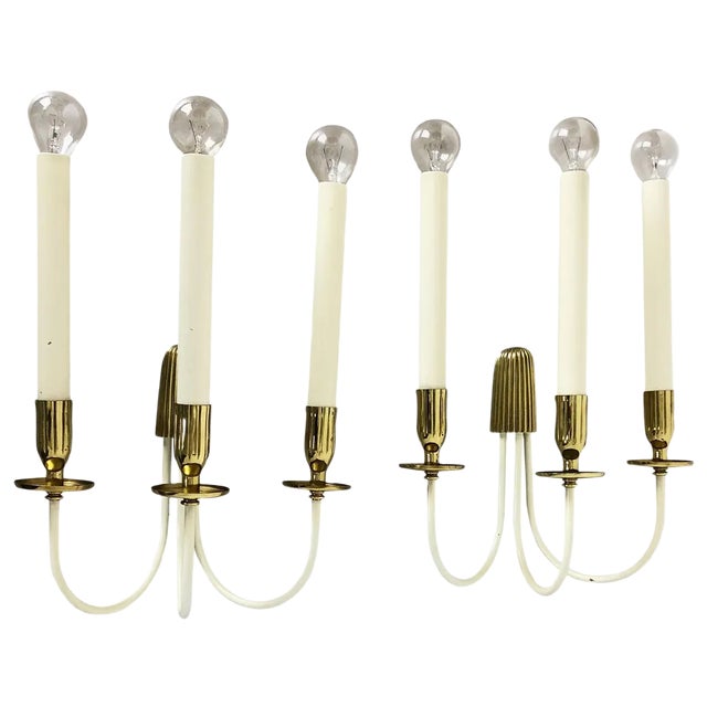 Brass Wall Lights from Vereinigte Werkstätten München, Germany, 1950s, Set of 2 For Sale