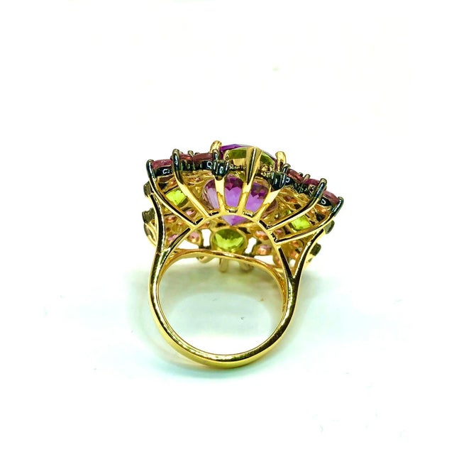 Amethyst Bochic "Orient" Diamond, Peridot, Amethyst & Tourmaline Ring Set 18K & Silver For Sale - Image 8 of 18