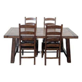 Pottery Barn Benchwright Rustic Wood Extendable Dining Table With 4 Wynn Chairs For Sale