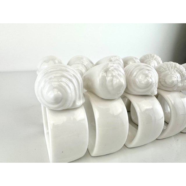 1970s 1970s White Ceramic Seashell Napkin Rings Coastal Table Decor - Set of 10 For Sale - Image 5 of 8