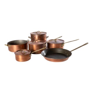 Mid 20th Century Six Piece Set of Copper Pots and Pans For Sale