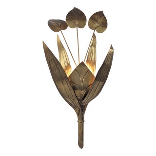 Brass Floral Leaf Wall Sconce, 1960s For Sale