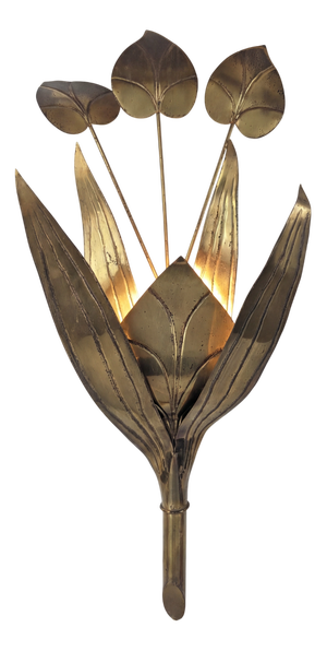 Brass Floral Leaf Wall Sconce, 1960s