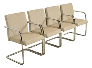 Mies Van Der Rohe Brno Style Mid-Century Modern Chrome Tubular Cantilever Club Chairs, Set of Four