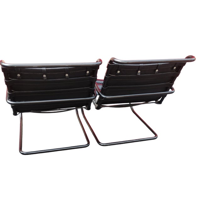 1970s 1970s Pair of Black Leather and Steel Cantilever Armchairs For Sale - Image 5 of 12