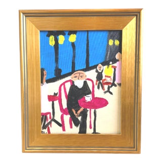 Parisian Expressionism Man Painting at a Cafe Including the Antique Gold Wood Frame For Sale