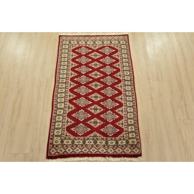 Tribal Bokhara Jaldar Rug 2’7” X 4’3” Red Wool Tribal Hand-Knotted Oriental Carpet For Sale - Image 3 of 11