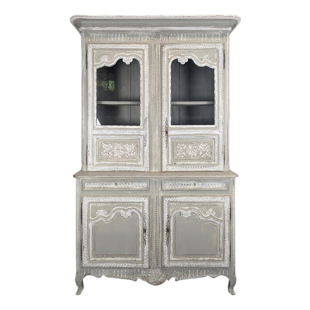 Norman Glass-Fronted 2-Body Buffet in Patinated Grey and White Oak For Sale