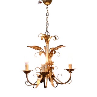 Vintage French Toleware Gilded Chandelier, 1960 For Sale