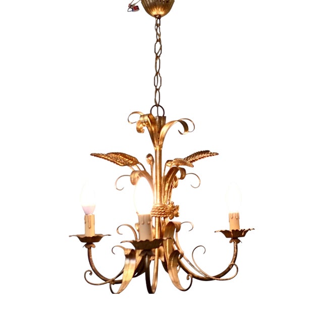 Vintage French Toleware Gilded Chandelier, 1960 For Sale