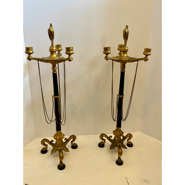Traditional Pair of 19th Century Empire Candelabras With Bird Finials For Sale - Image 3 of 12