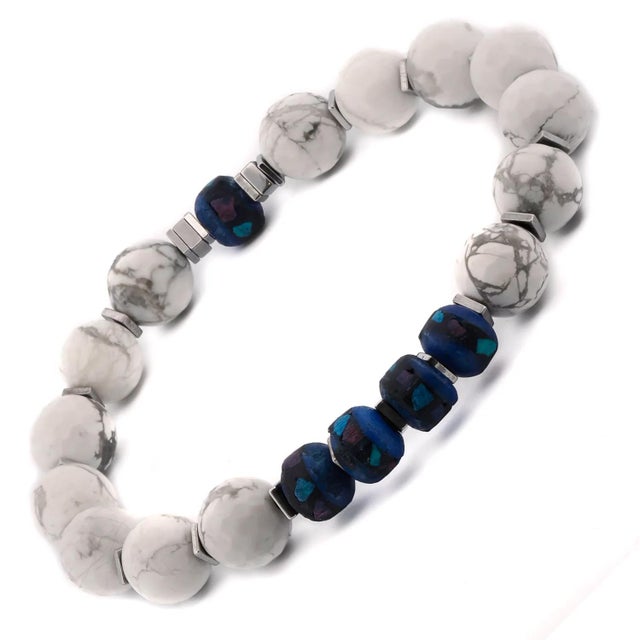 Early 21st Century Spiritual Beaded White & Blue Energy Bracelet For Sale - Image 5 of 7