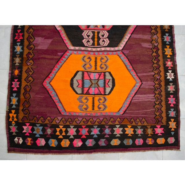 Handwoven Turkish Kilim Anatolian Flat Weave Purple Rug For Sale - Image 10 of 16