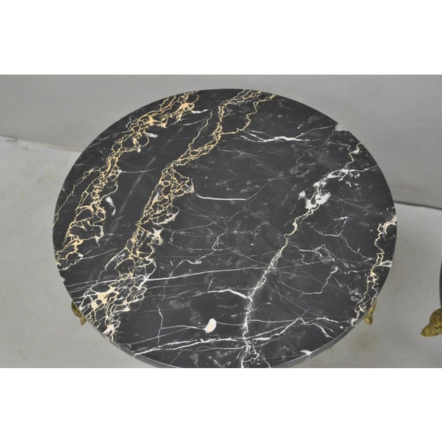 Mid 20th Century Italian Regency Round Marble Top Wrought Iron Brass Swan Low Drink Table - Pair For Sale - Image 13 of 16