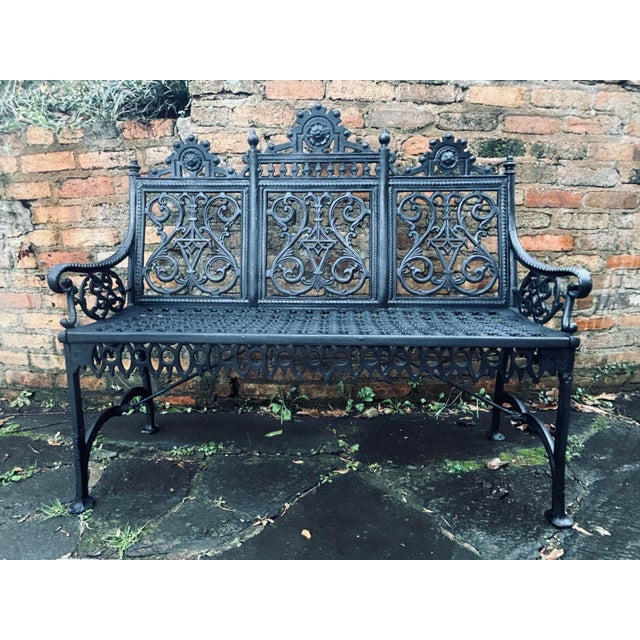 Cast Iron Bench, in the curtain style, by John Mclean, marked with stamp, circa 1892, has been professionally sandblasted...