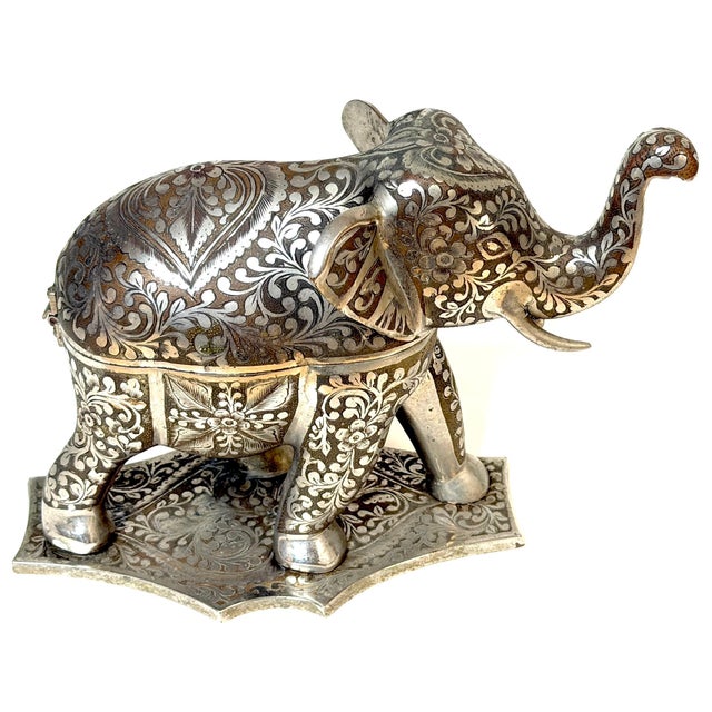 Indian Silvered & Enamel Engraved Bronze Elephant Automaton Swiss Music box For Sale - Image 11 of 18