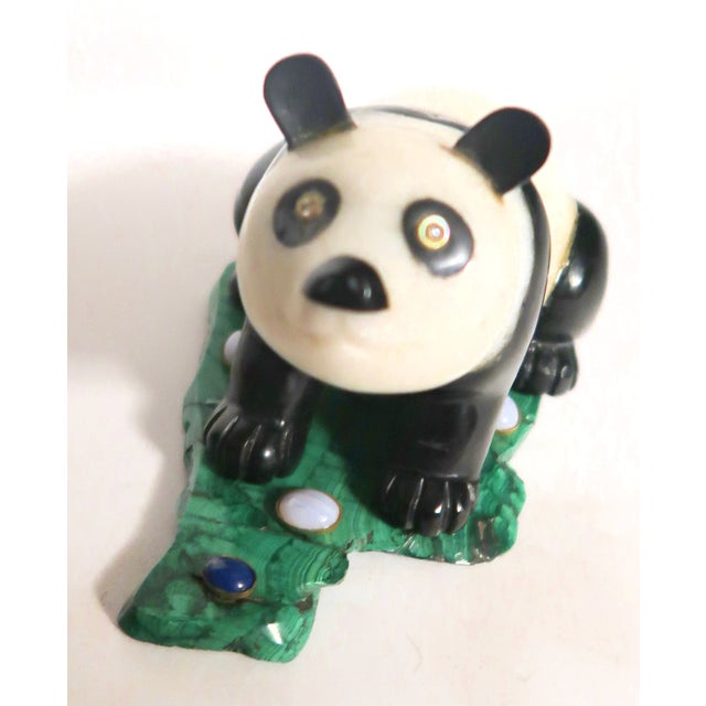 1900s Imperial Carved Hardstone Panda on a Malachite Base For Sale In Miami - Image 6 of 11