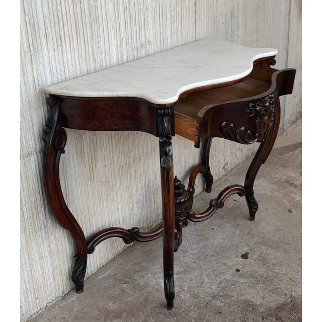 French 19th French Regency Carved Walnut Console Table With Drawer For Sale - Image 3 of 13
