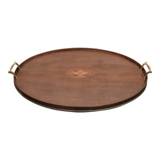 Antique English Oval Mahogany Inlaid Butler Tray For Sale