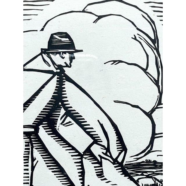 Harvest Series: Shepherd in the Field, Woodcut, 1920s-1930s, Framed For Sale - Image 4 of 5