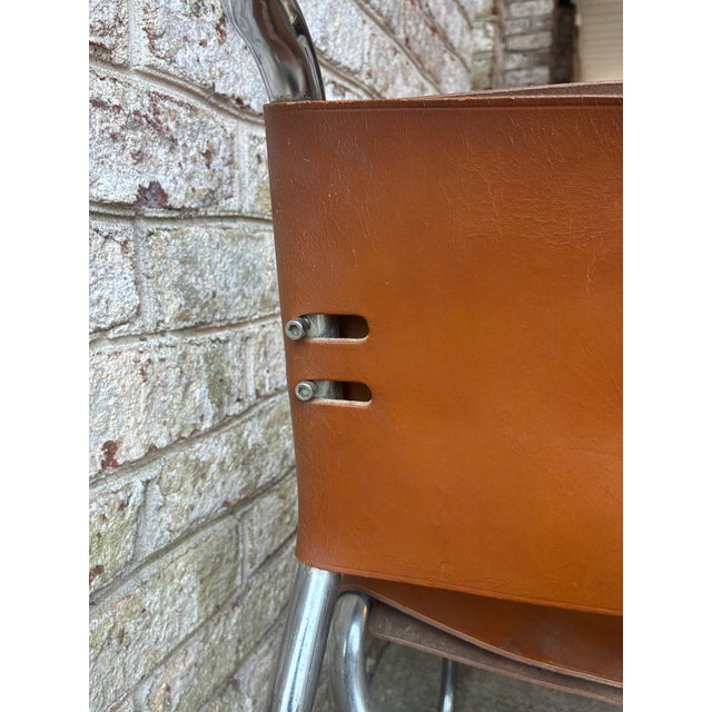 Brown 1960s Nicos Zographos "Ch66" Brown Leather and Chrome Side Chair For Sale - Image 8 of 18