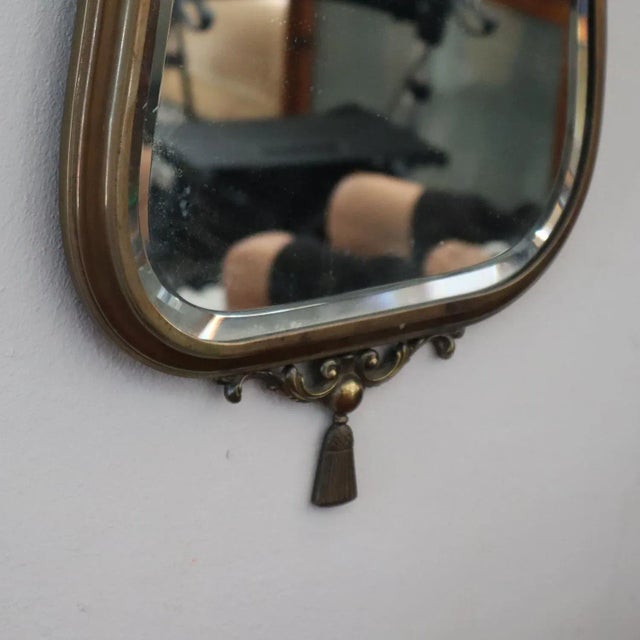 Rustic Vintage Italian Brass Mirror with Leather Rope, 1950s For Sale - Image 3 of 8