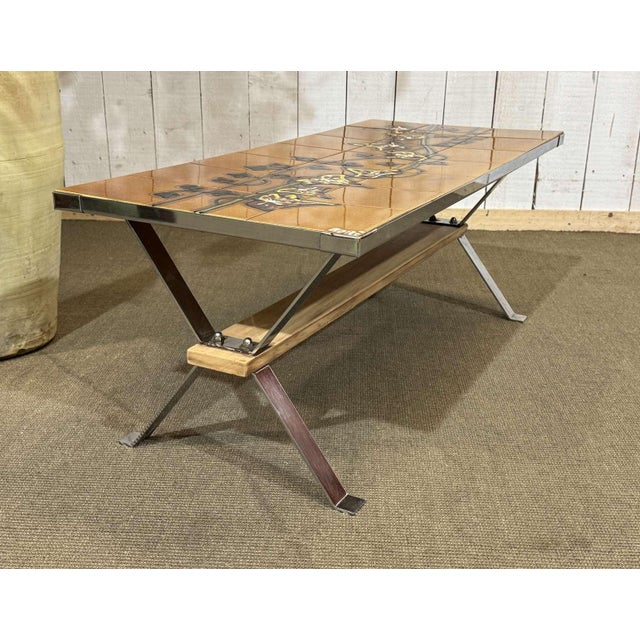 Coffee Table with Tiled Top and Chromed Metal Base, 1970s For Sale - Image 4 of 12
