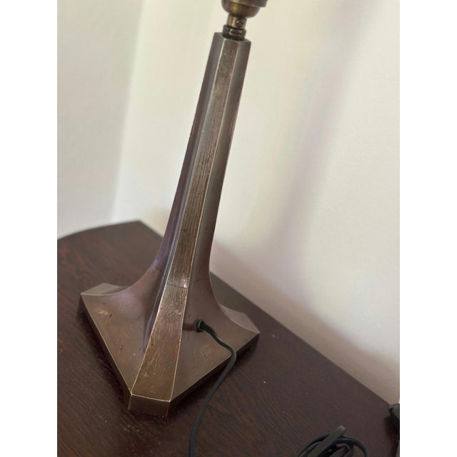 1940s Art Nouveau Table Lamp in Patinated Metal, 1940s For Sale - Image 5 of 8