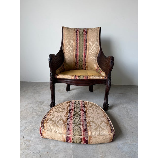 Vintage French Empire / Renaissance Revival Style Hand-Carved Mahogany Swan Armchair For Sale - Image 11 of 13