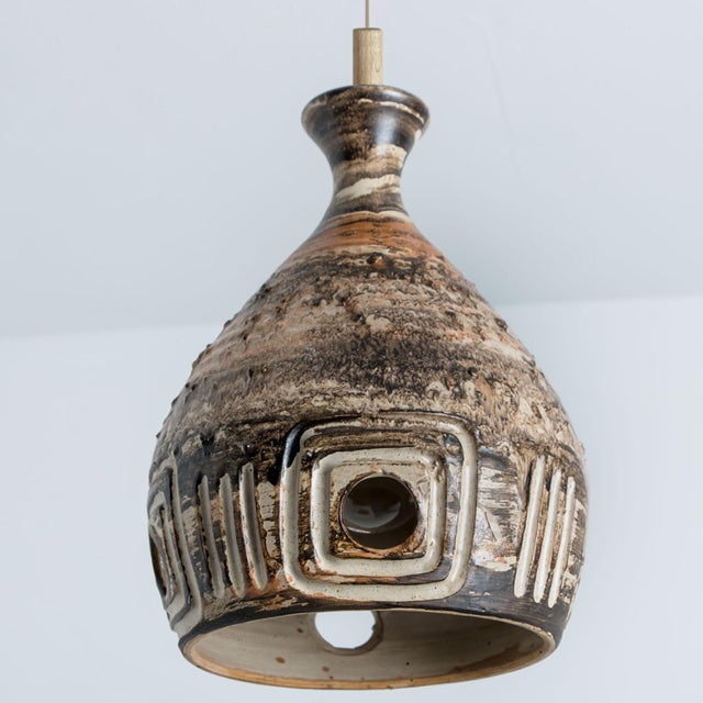 Ceramic Brown Beige Ceramic Pendant Light, Denmark, 1970s For Sale - Image 7 of 14