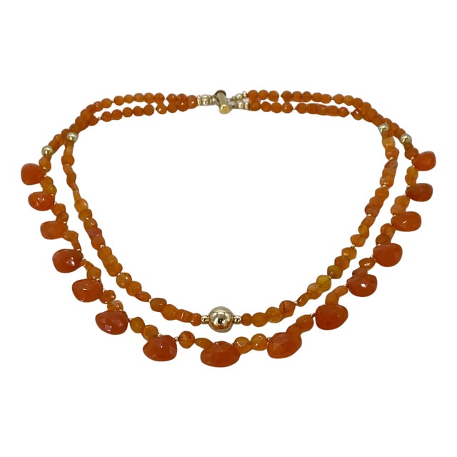 14k Gold Filled Artisan Carnelian Double-Strand Necklace, Usa For Sale