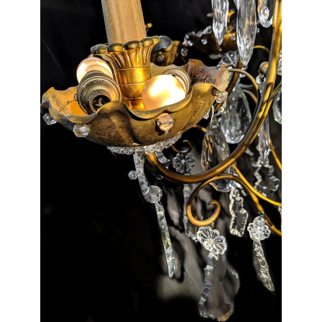 Metal Maison Jansen Eight-Light Crystal and Gilded Bronze Chandelier, French Ca. 1950 For Sale - Image 7 of 8