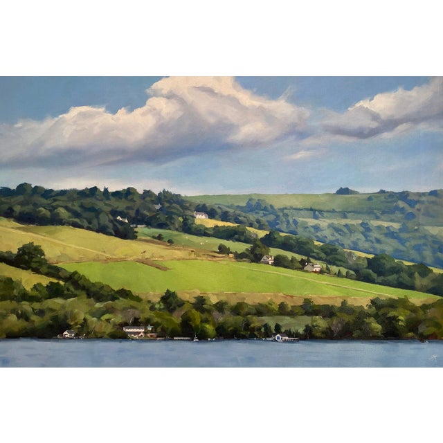 Loch Side by Judd Mercer | Oil on canvas Landscape with hills and a lake. For Sale