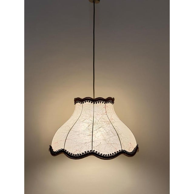 Vintage Fabric with Red Threads Cocoon Pendant Lamp, 1970s For Sale - Image 12 of 14