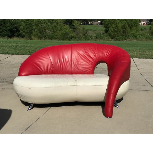 1970s Frédéric Amat Leather Loveseat for Poltromec Italia For Sale - Image 4 of 11