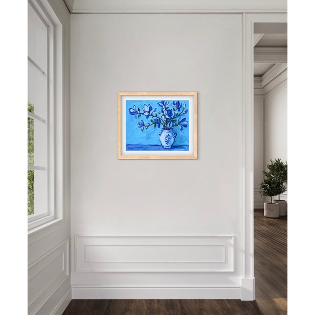 Contemporary Blue Magnolia - Modern Floral Oil Painting Original Art For Sale - Image 3 of 8