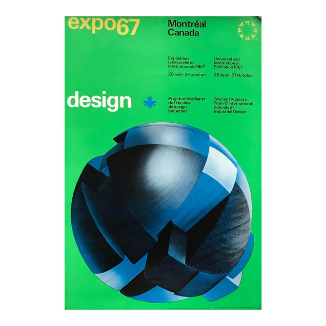 1967 Vintage Montreal Poster, Expo 67, Student Projects/Design Schools (Green) For Sale
