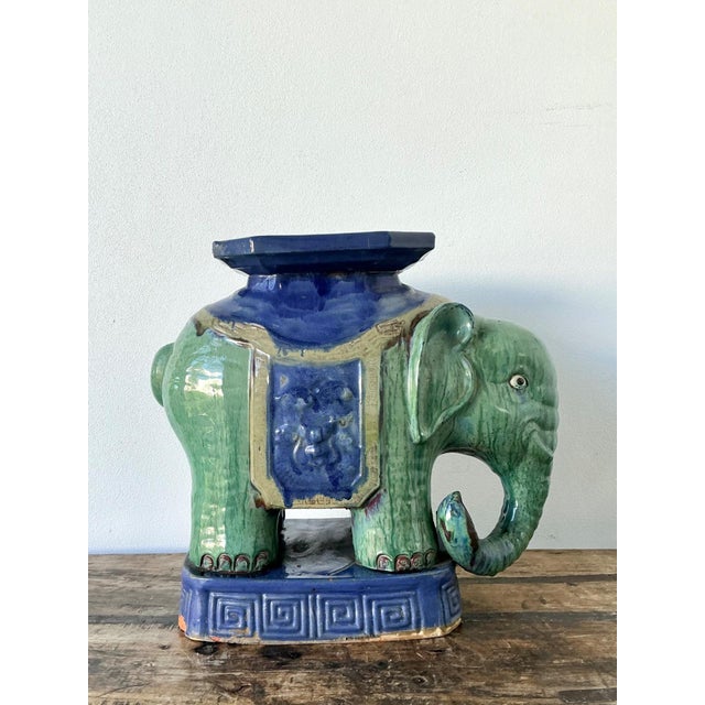 Chinoiserie Vintage Glazed Ceramic Elephant Low Stool For Sale - Image 3 of 14