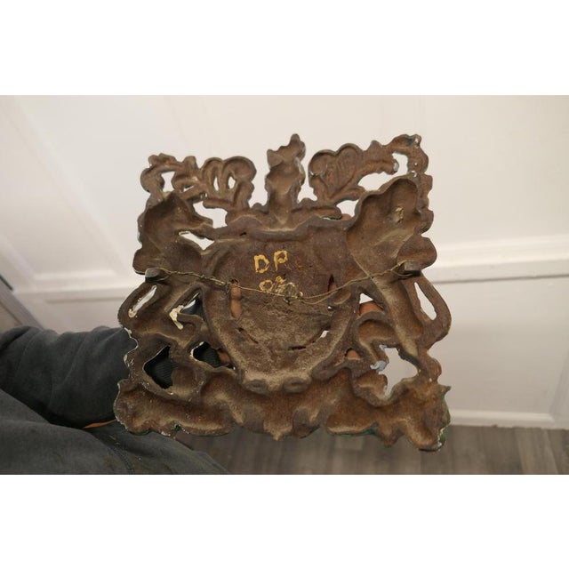 Metal Victorian Cast Iron Royal Coat of Arms Shield Plaque, 1950s For Sale - Image 7 of 8
