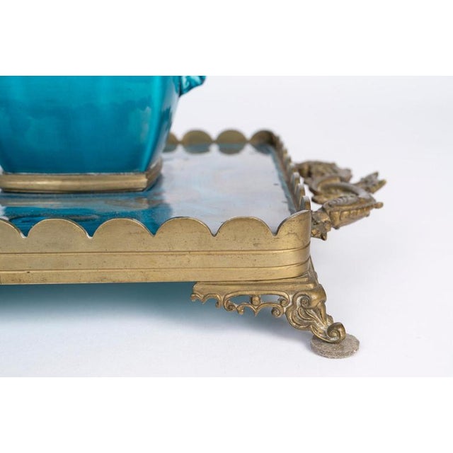 Gilded Bronze and Turquoise Enameled Earthenware Inkstand by Theodore Deck For Sale - Image 4 of 10