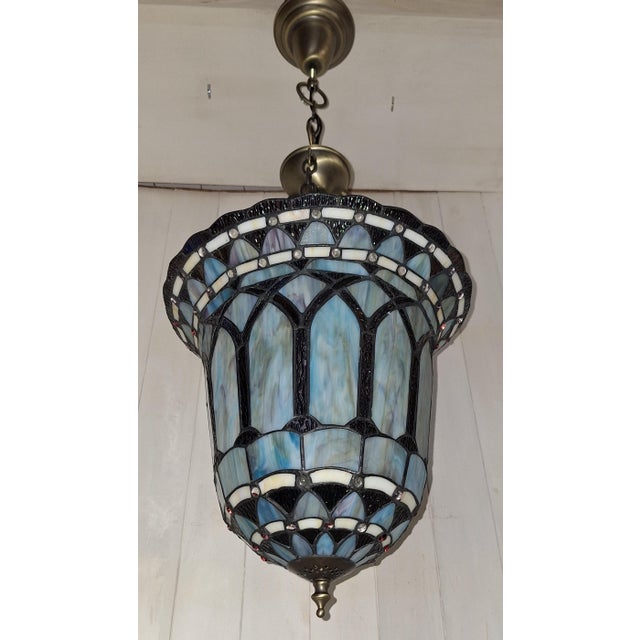 Vintage Ceiling Lamp with Handcrafted Dome in Colored Glass Elements and Metal Mount, 1980s For Sale - Image 6 of 8