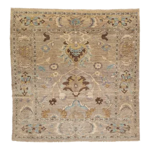 Allover Modern Designed Sultanabad Square Wool Rug in Light Brown