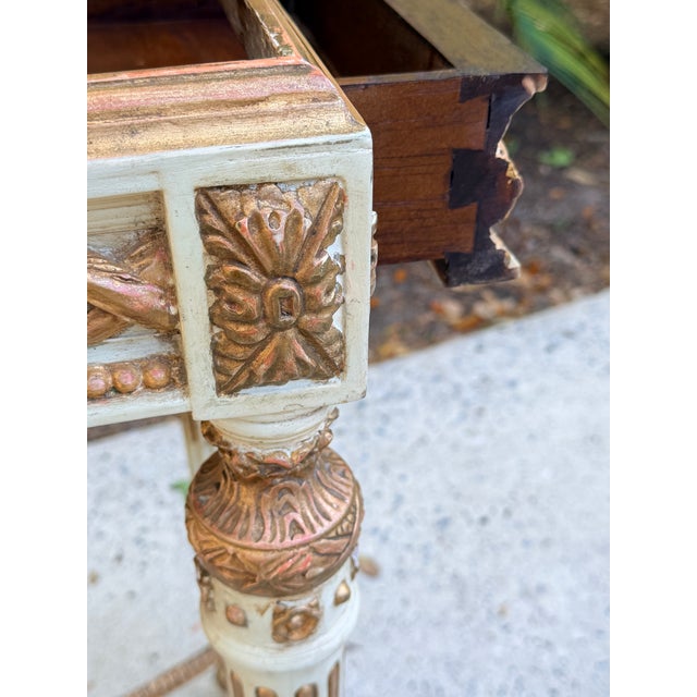 Green Parcel Gilt and Paint Marble Top Louis XVI Style Console Table For Sale - Image 8 of 17