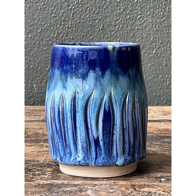 Vintage Studio Pottery Blue Ceramic Vase For Sale - Image 4 of 18