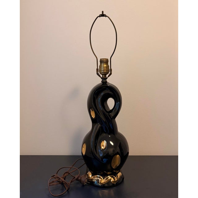 Ceramic Vintage Sculptural Black & Gold Ceramic Lamps, Companion Pair, Mid-Century Atomic Era For Sale - Image 7 of 10