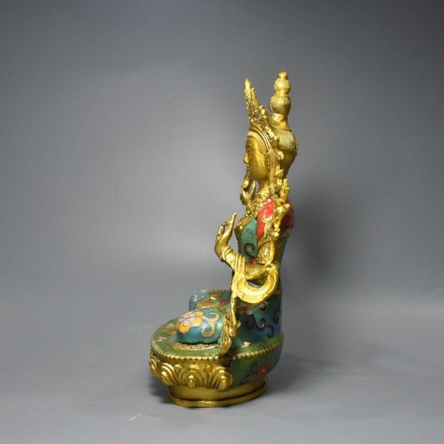 Late 19th Century Cloisonné Enamel Manjushri Bodhisattva Statue, 1.15kg For Sale - Image 4 of 9