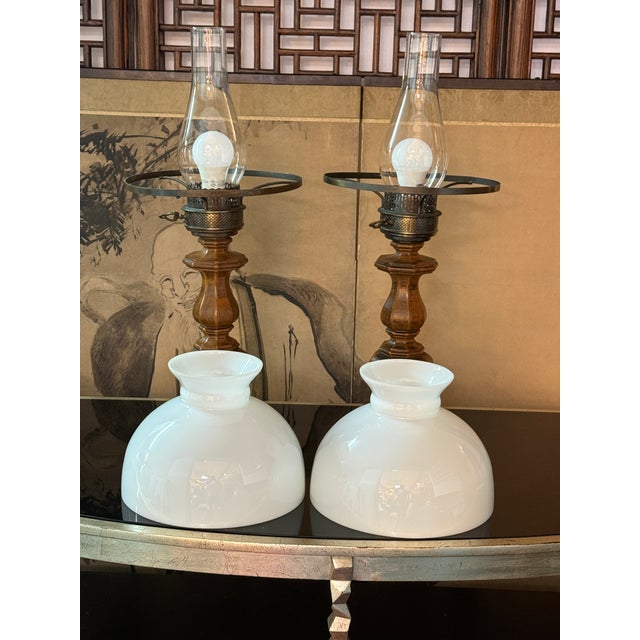 Vintage Oil-Lamp Style Table Lamps, Pair For Sale - Image 4 of 12