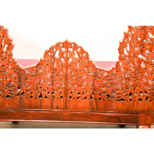 Anglo-Raj Settee With Open Back Hand Carved Tree of Life Back For Sale - Image 9 of 13